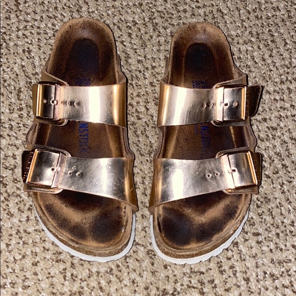 Birkenstock Shoes - Rose Gold Birkenstock soft footbed Arizona Sandals